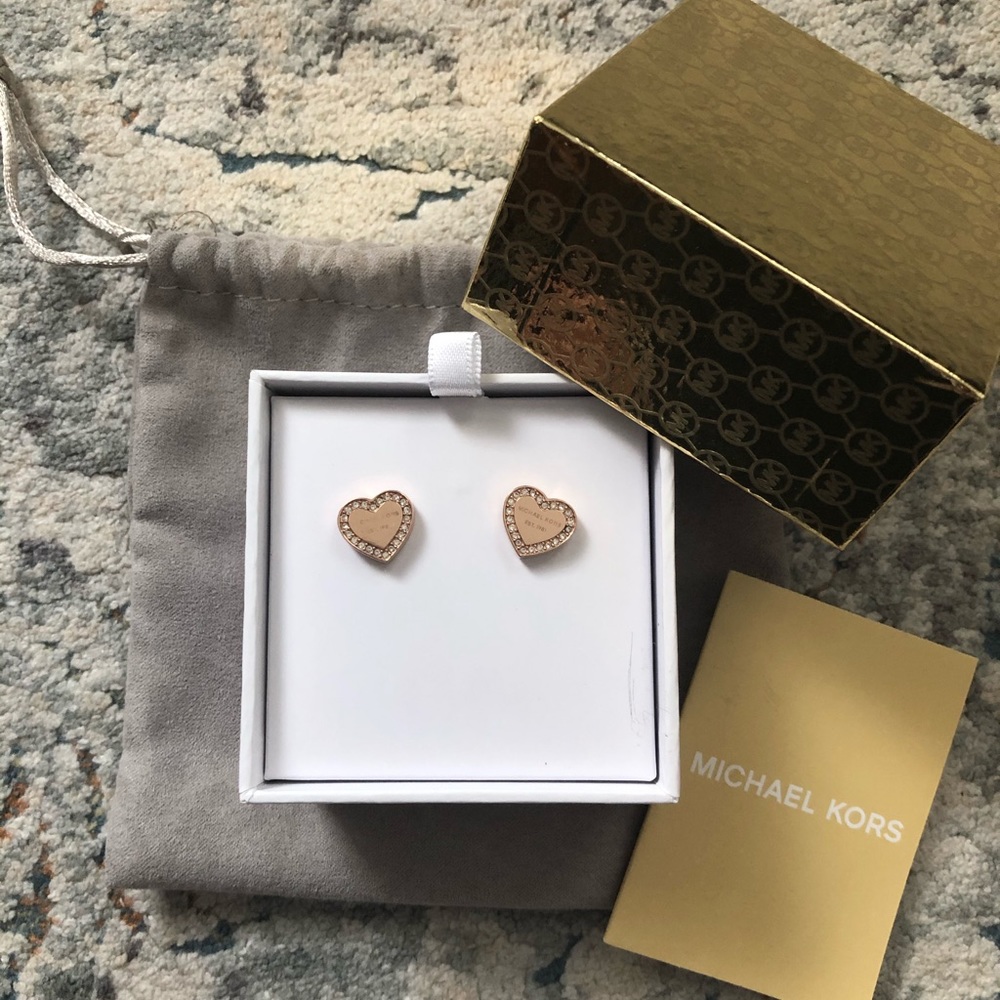 Michael Kors Crystal Heart Shaped Logo Studs